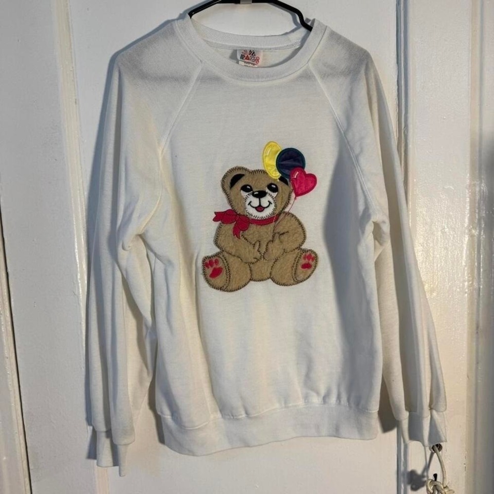 Vintage 80s teddy bear crewneck plush 3D‎ balloons animals nostalgia jm rags